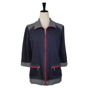 Breckenridge Blue 3/4 Cuffed Sleeve Zip Up Stretch Knit Jacket Size M